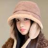 Autumn and winter straps thickened warm bucket hat outdoor cycling windproof ear protection hat casual big head circumference bucket hat