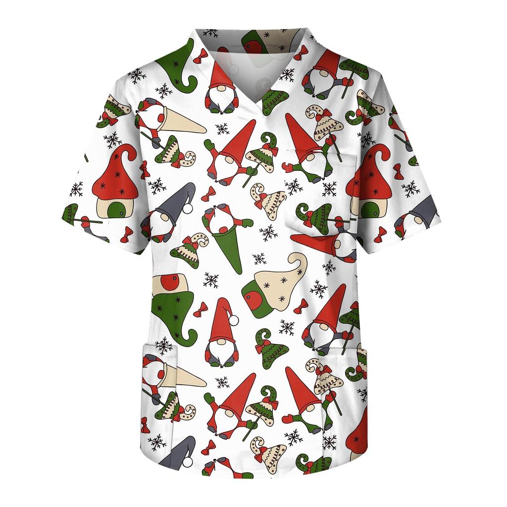 Мужской топ с короткими рукавами и V-образным вырезом с рождественским принтом и нагрудным карманом