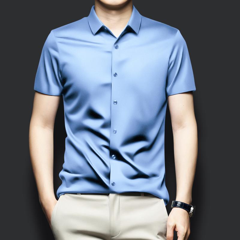 Мужская деловая рубашка с коротким рукавом из ледяного шелка, не мнущаяся
