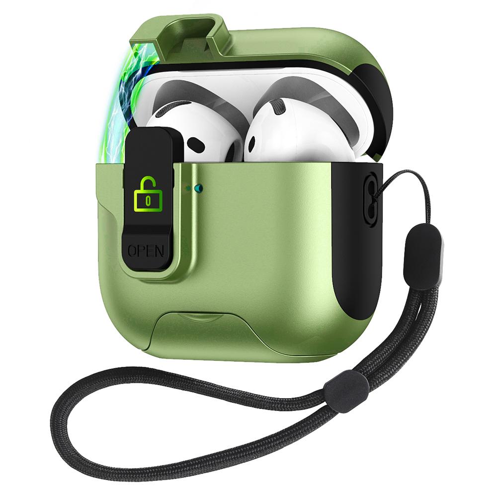 For Apple AirPods 3 Protective Case Splicing Color Earphone Cover with Auto Pop-Up Magnetic Lid/Lanyard