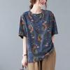 Новая женская футболка с коротким рукавом с цветочным принтом больших размеров, женская одежда, весенне-летняя базовая футболка, повседневный литературный топ, свободный и тонкий