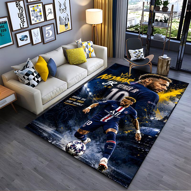Sports Area Rug, Neymar Jr PSG Navy Number 10 Eiffel Tower Dream Big Work Hard Print, Fan Decor, Non-Slip Mat