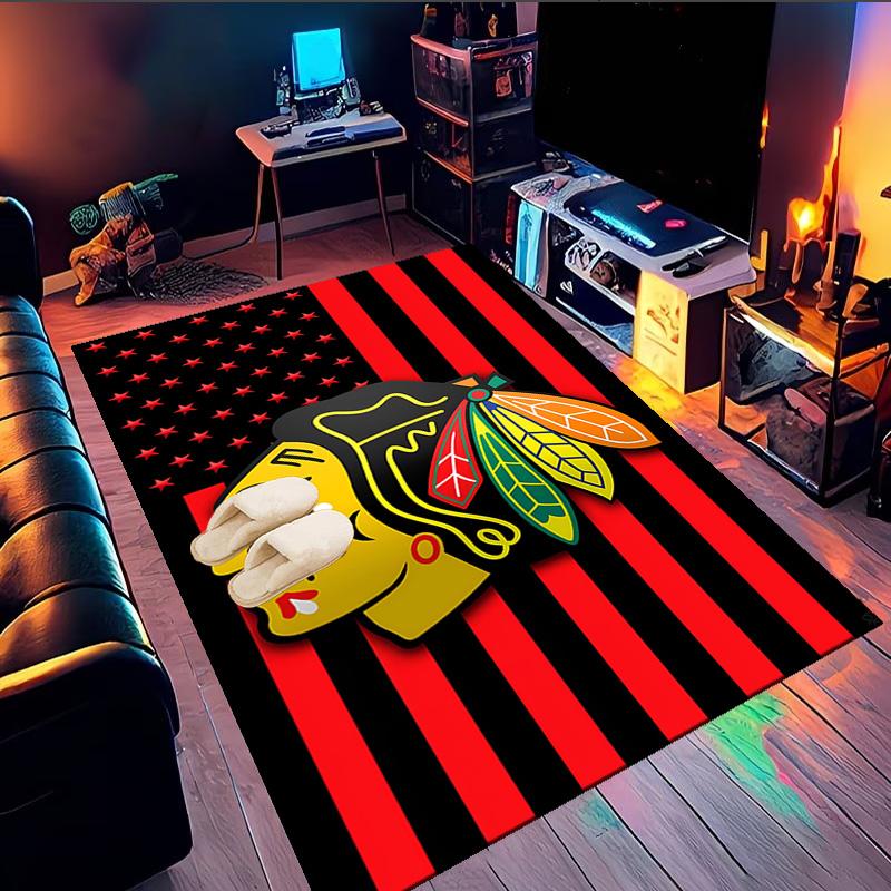 Chicago-Blackhawks Logo Area Rug Suitable for Indoor And Outdoor,Carpets for Kitchens, Homes, Offices, Living Rooms,Home Decor,Christmas Gift