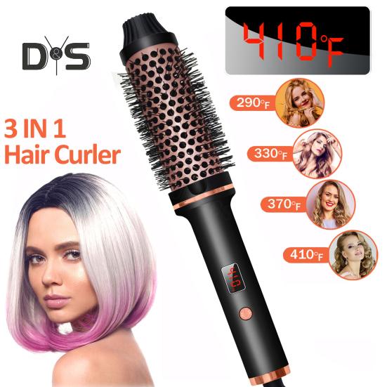 3-в-1 38-миллиметровая щипцы для завивки волос с термощеткой, быстрый нагрев, круглая щетка с отрицательными ионами, электрические инструменты для завивки волос
