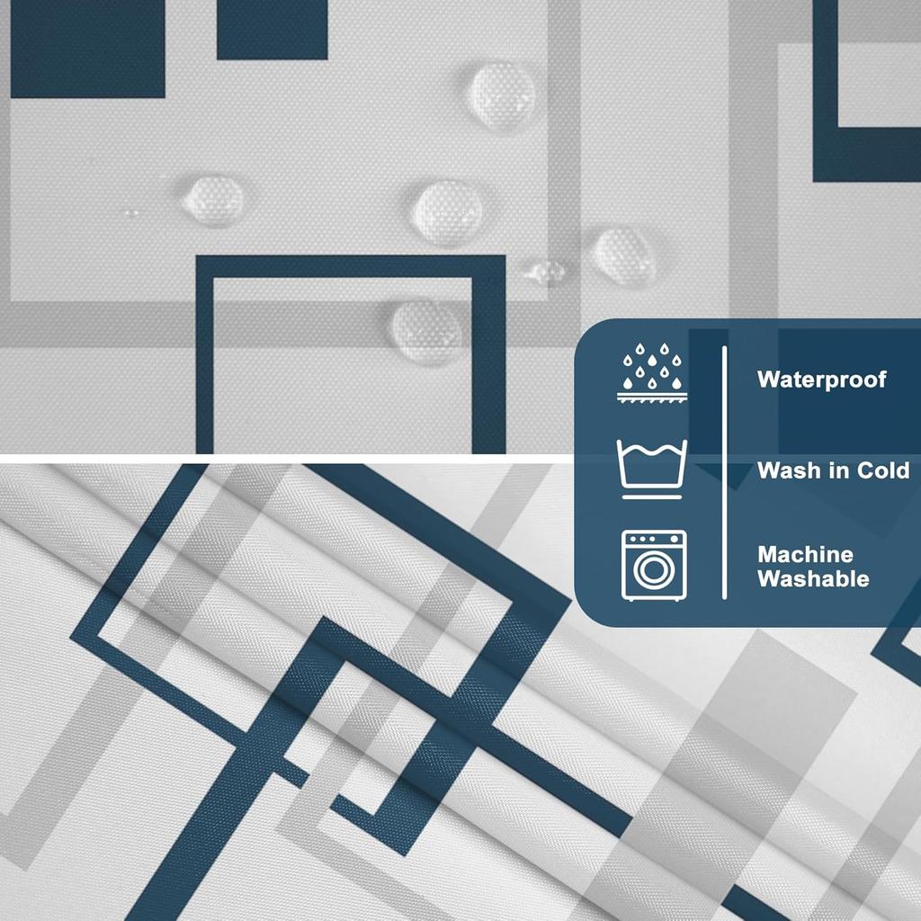 No Hooks Needed Blue Marble Shower Curtain Set with Snap-in Liner, Modern Abstract Shower Curtains for Luxury Hotel Grade Spa-Like Bathroom Decor