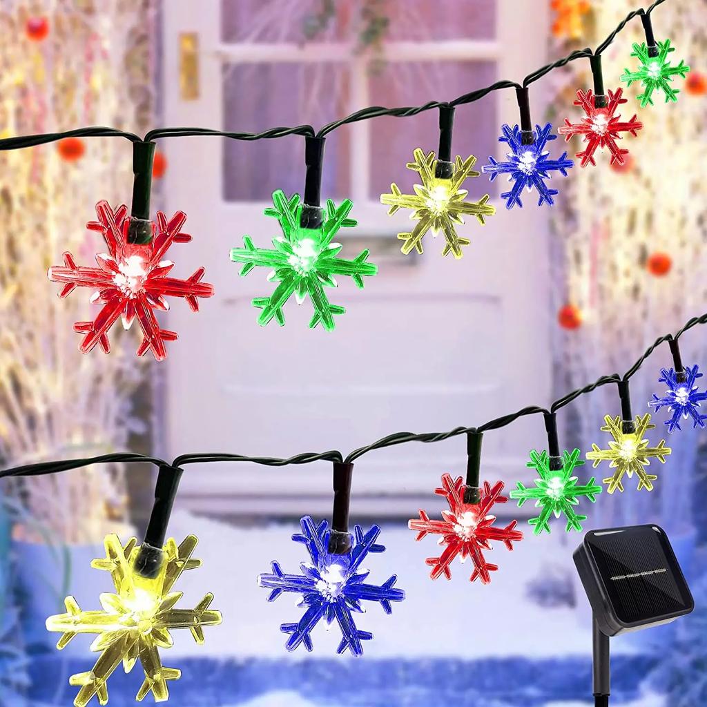 1Pack Christmas Solar Snowflake Fairy String Lights Outdoor Waterproof Holiday New Year Wedding Party Xmas Tree Garden Decor