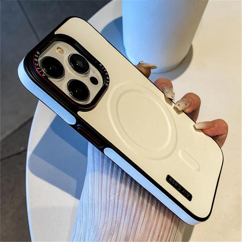 Роскошный однотонный кожаный чехол для беспроводной зарядки Magsafe для iPhone 16 15 14 13 12 Pro Max, магнитный матовый противоударный чехол для телефона