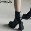Fashion Square High Heel Women Western Cowgirl Boots Fashion Side Zippers Shoes Autumn Winter Ladies Elegant Platform Short Booties