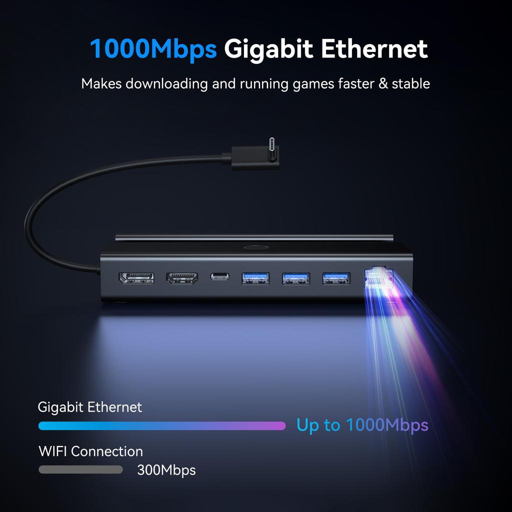 Док-станция KIWIHOME для Steam Deck Hub PD100W, быстрая зарядка, 1000M Ethernet-порты, сенсорное управление, высокоскоростная передача данных, компактный корпус из алюминиевого сплава