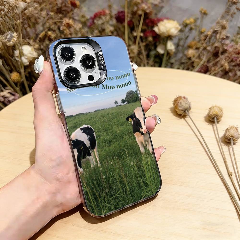 Забавные милые коровы Чехол для телефона Для iPhone 17,16,15,14,13,12,11 Plus,Pro Max,XS,Цветной Посеребренный Внутренний Чехол