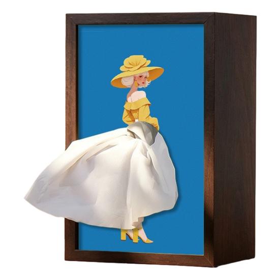 Walnut Wood Tissue Box, with Artistic Ballet Dancer Skirt Design, Multipurpose Paper Towel Holder for Home Decor Entryway Dining Table