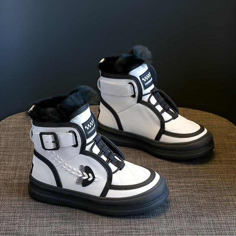 Зимние ботинки для девочек, новый стиль, утепленные, северо-восточные, большие, хлопковые, противоскользящие, с мягкой подошвой, детские ботинки