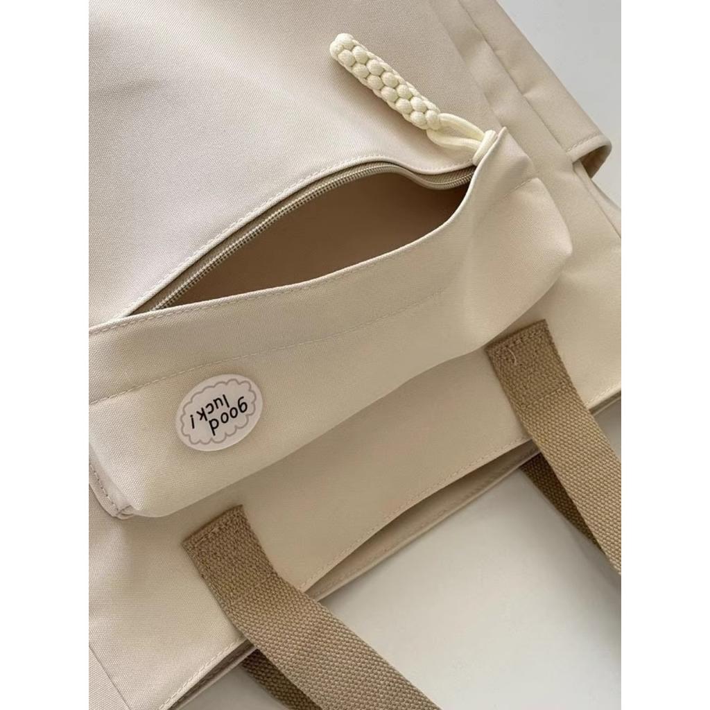 Original Design Japanese Knot Commuter Thick Nylon Tote Bag Casual Art Student Simple One Shoulder Handbag