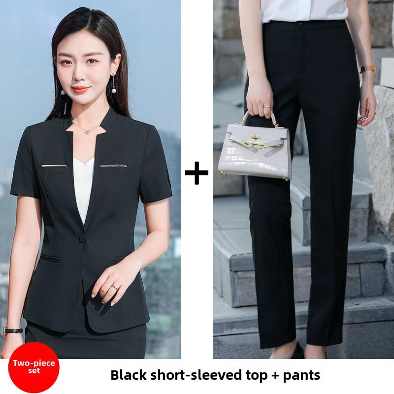 Women's Short-Sleeve Skirt Suit for Hospitality and Catering Work Uniform