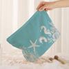 Ocean patterned corduroy makeup bag, lightweight zipper storage box, multifunctional bag with lining, used for storing cosmetics