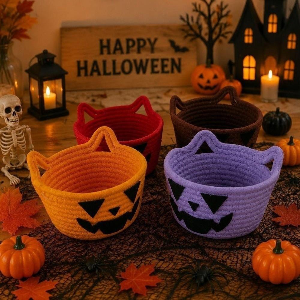 with Double Ear Handles Halloween Crochet Storage Basket Tabletop Decorative Container Living Room