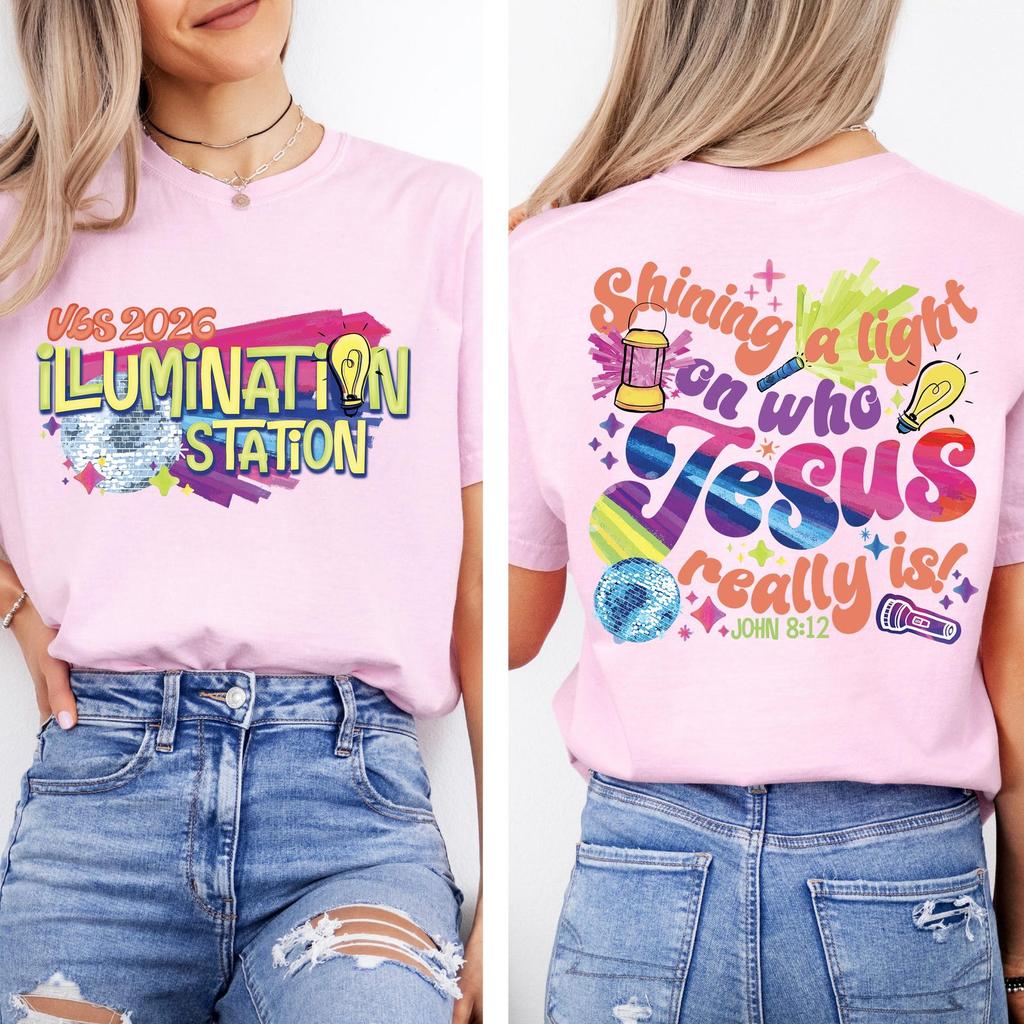 Illumination Station Christian T-shirt, VBS 2026 Tee, Shining A Light On Who Jesus Really is Easter Church Shirt, Soft Spring Easter Outfit
