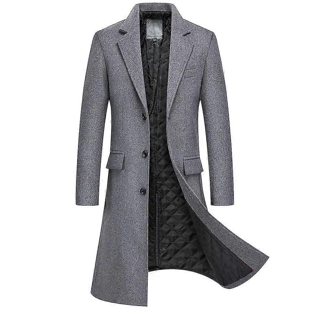 Men's Notch Lapel Single Breasted Coat Long Formal Business Trench Coat British Style Fashionable Overcoat Peacoat