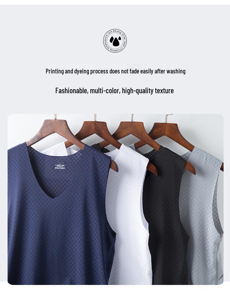 Мужская быстросохнущая облегающая майка без рукавов с V-образным вырезом из сетчатого ледяного шелка на лето