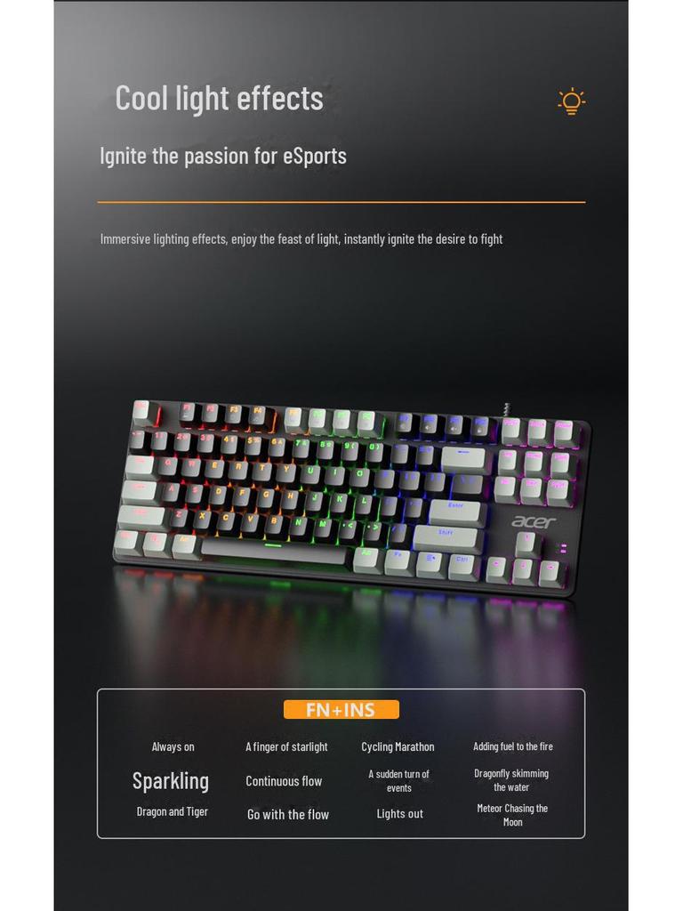 Проводная механическая игровая клавиатура Acer с красными/синими переключателями для настольного компьютера и ноутбука