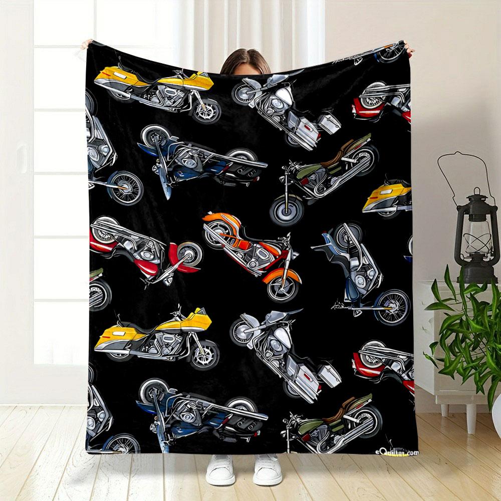 Motorcycle Pattern Blanket bedroom Blanket for Livingroom Couch lunch break Soft throw for Friend's festival Gift