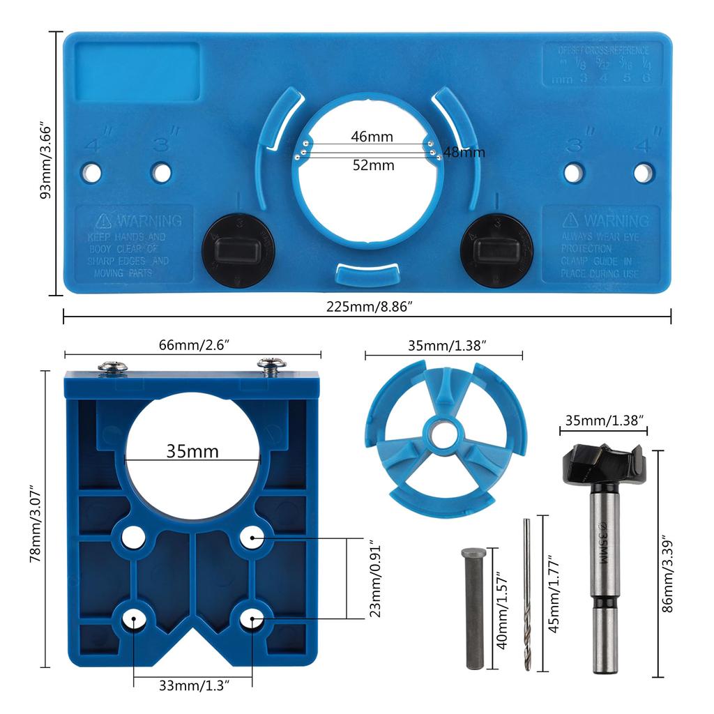 Набор шаблонов для петель, шаблон для сверления петель с расстоянием между отверстиями 46/48/52 мм, диаметр сверла Форстнера 35 мм, сверло по дереву
