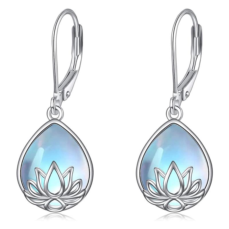 Huitan Lotus Settings Pear Imitation Opal Earrings for Women Aesthetic Wedding Anniversary Party Female Earrings Fashion Jewelry
