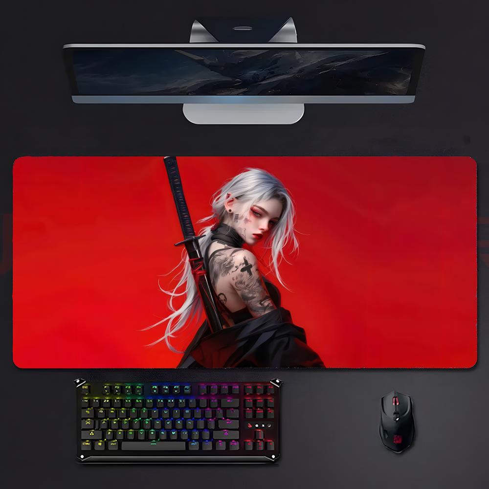 Culture Traditional Jjapanese Female Samurai Mouse Pad Large Gaming Mousepad With Stitched Edges Thickened Desk Mat Pc