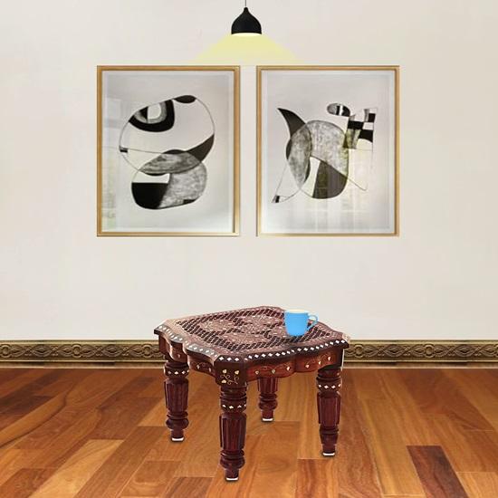 30.48 Cm Sheesham Wood Brass Carving Round Beautiful Carving Design Side Table Coffee Table Outdoor Table Living Room Furniture