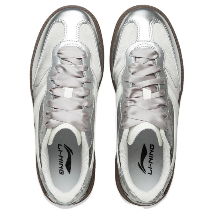 Li Ning Ivy Нескользящие и износостойкие Покрытие Низкие Скейтбордические кроссовки Женские Серый Серебристый AGCV028-4