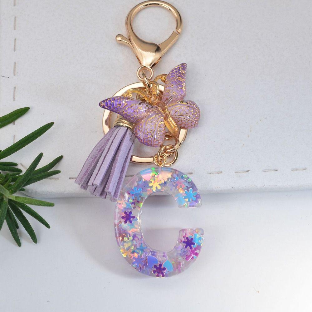Инициалы алфавита фиолетовые снежинки брелок с буквами от А до Я 26 брелок с алфавитом подарки на день рождения