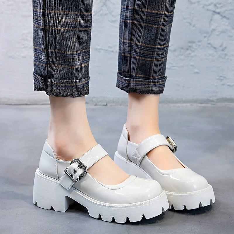 Fujin 7 см из лакированной натуральной кожи, летние женские модные туфли на платформе с пряжкой, удобные туфли для девочек в консервативном стиле, туфли Мэри Джейн в стиле Лолиты для девочек