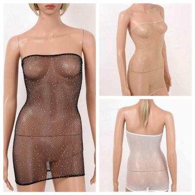 Женское прозрачное сетчатое белье с блестящими стразами, эластичное облегающее мини-платье Babydoll