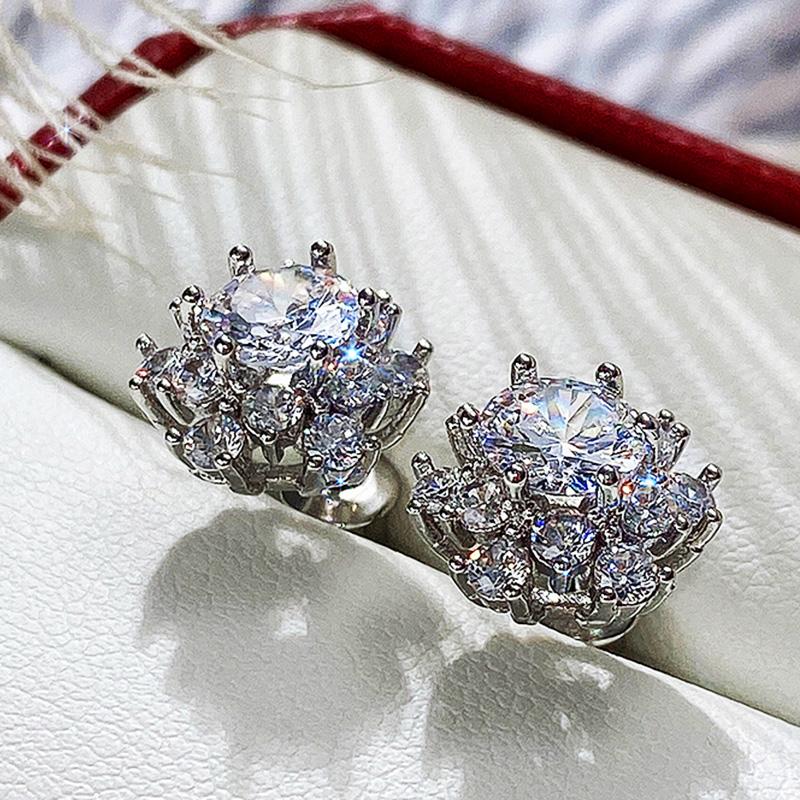 Новые серьги-гвоздики с кубическим цирконием AAA для женщин, обручальные свадебные серьги в форме цветка, ювелирные изделия высокого качества серебряного цвета