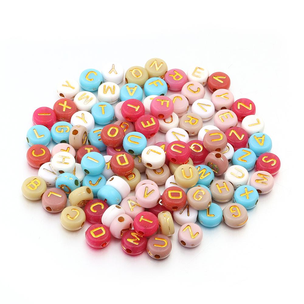 100pcs/Lot 7mm Flat Round Letter Beads for Jewelry Making Acrylic Alphabet Beads Loose Beads DIY Bracelet