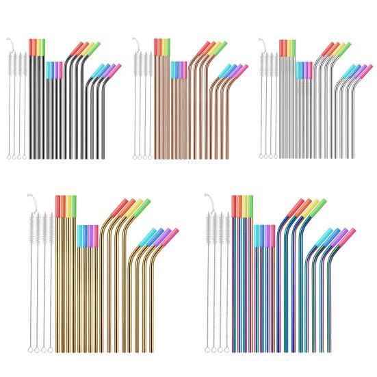 16 шт./компл., яркие цветные соломинки с силиконовыми наконечниками, устойчивые к ржавчине металлические трубочки, которые можно мыть в посудомоечной машине, соломинки для питья с чистящей щеткой