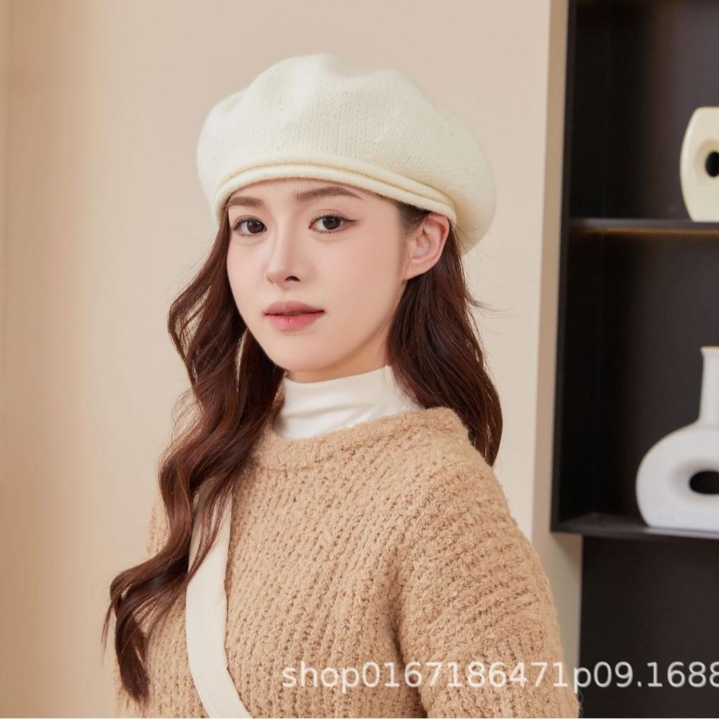 Осень и зима новый универсальный вязаный женский берет для маленького лица теплый модный утолщенный ретро шерстяной головной убор