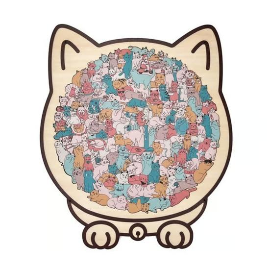 135Pcs/Set Cat Shaped Wooden Jigsaw Puzzle Focus Logic Training Wood Puzzle Game Educational Difficult Puzzle Toy Decoration Cat Lovers Gift