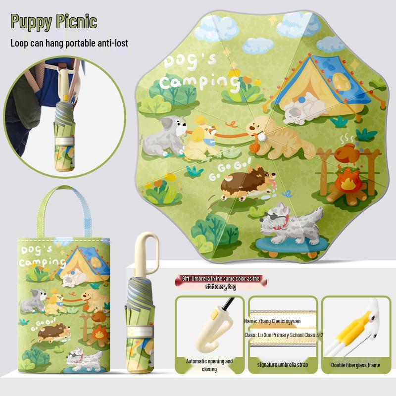 Автоматический складной детский зонт двойного назначения с кольцевой пряжкой – Защита от солнца для школьников и школьниц