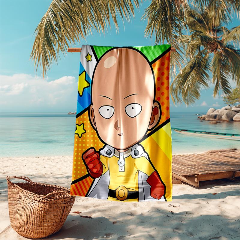 proof beach towel with One-Punch Man Saitama pattern - soft,absorbent,quick-drying,machine washable - perfect for swimming,camping,bathing