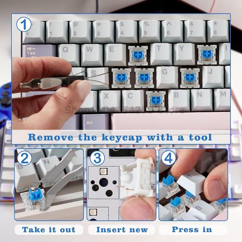 20 Pcs Blue Keyboard Switches, 3-Pin Clicky Tactile Mechanical Keyboard Switches, Complete DIY Replacement Kit with Switch Pulle