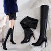 Knee-length Boots Women Spring Autumn Shoes Black Thin High Heels Sexy Pointed Toe Long Bota Feminina 10cm Heels Botas De Mujer