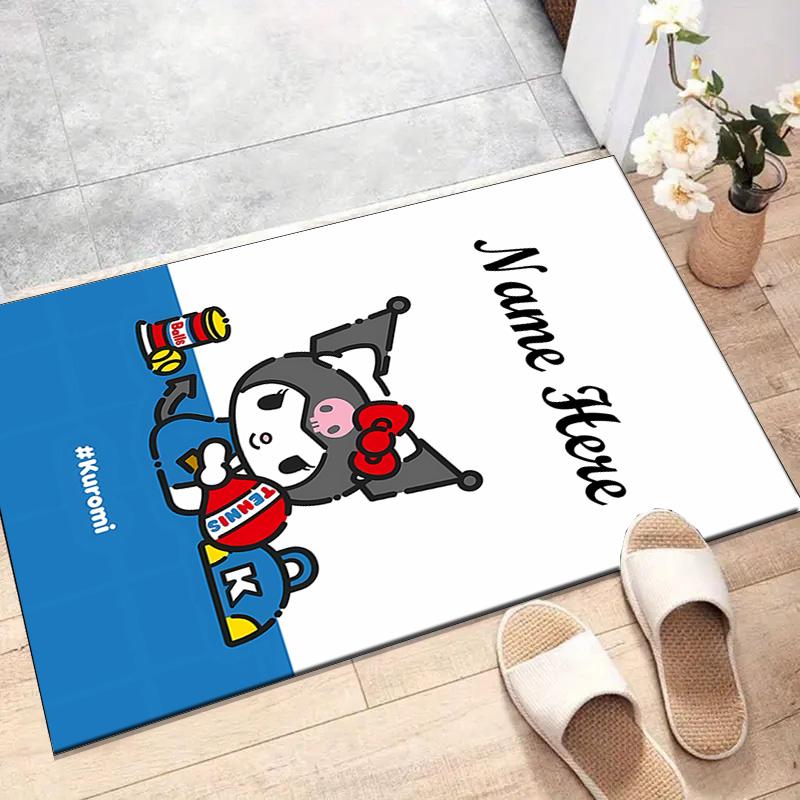 Custom Kuromi Mat Personalized Name, Polyester Washable Indoor Entryway Rug, Gift for Christmas, Easter, Thanksgiving Day