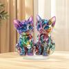 Kitten Desktop Standing Decoration Colorful Miniature 2D Acrylic Dual Cat Sign Standing Animal Ornaments for Home Room Table Decor