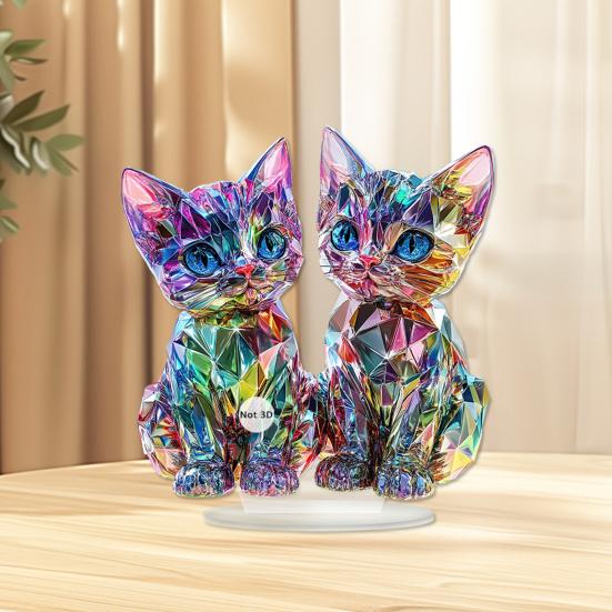 Kitten Desktop Standing Decoration Colorful Miniature 2D Acrylic Dual Cat Sign Standing Animal Ornaments for Home Room Table Decor