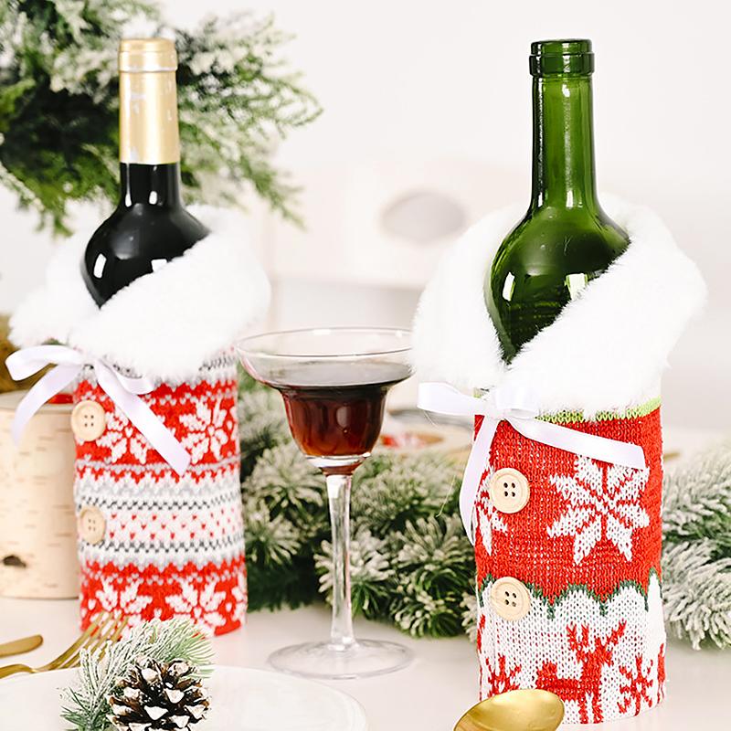 1 шт. Набор для красного вина, рождественская снежинка, лось, столовые принадлежности, вязаное украшение