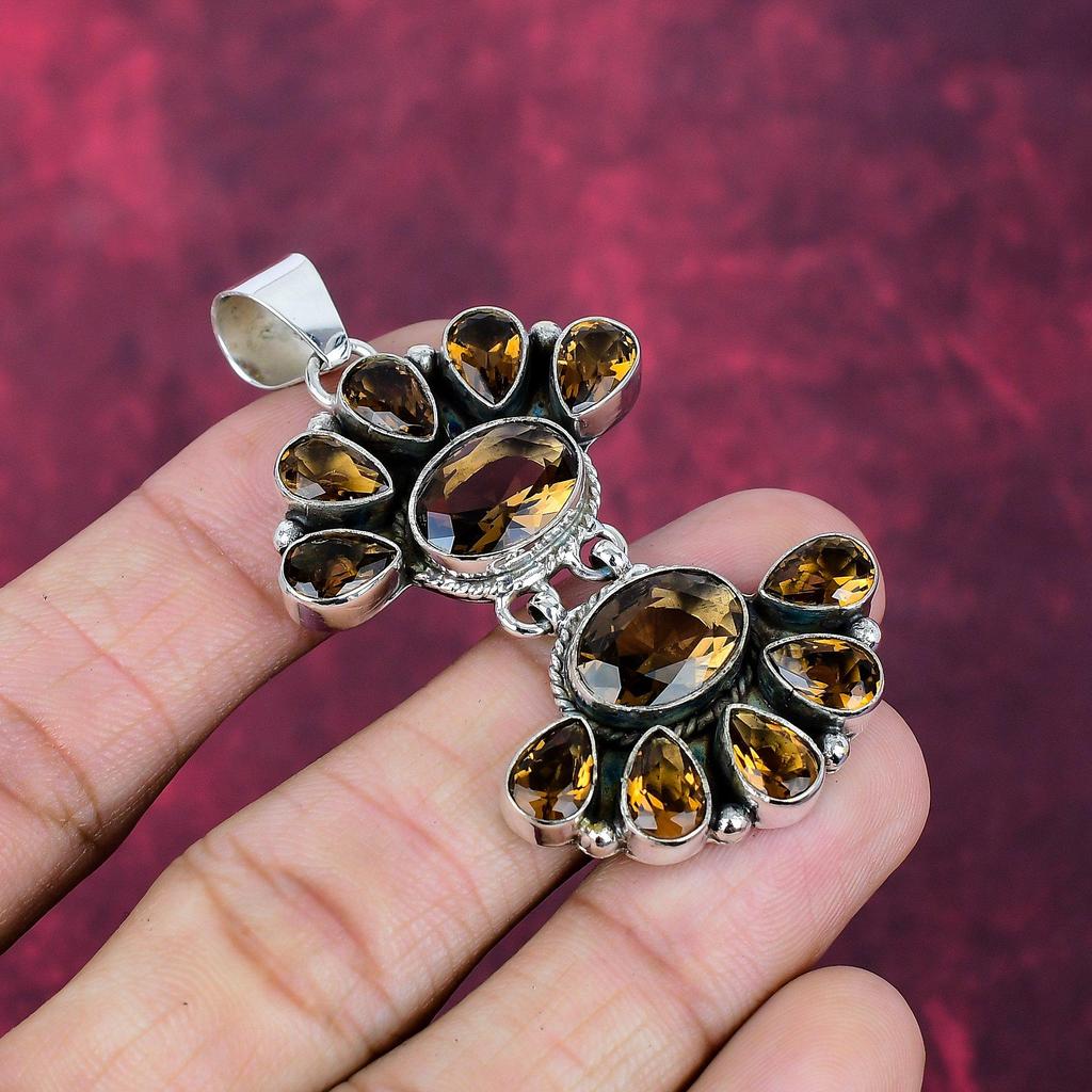 Подвеска с дымчатым топазом ручной работы, подвеска из стерлингового серебра 925 пробы, антикварное украшение, для подарка на помолвку