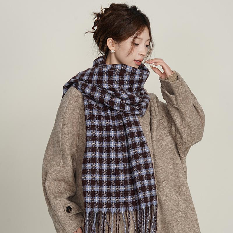 Ромбовидный клетчатый шарф Женский студенческий платок Двусторонний теплый шарф Мужской тренд