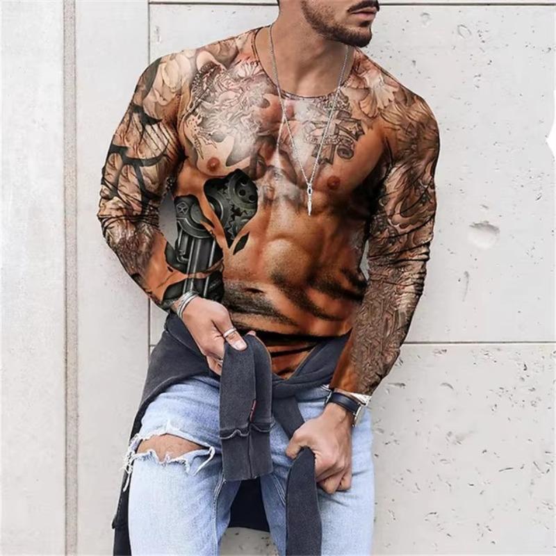 Muscle Tattoo Мужские компрессионные футболки с длинным рукавом Wolf Dragon Спортивная одежда Рашгард Фитнес Тренажерный зал Топы Футболки Уличная одежда