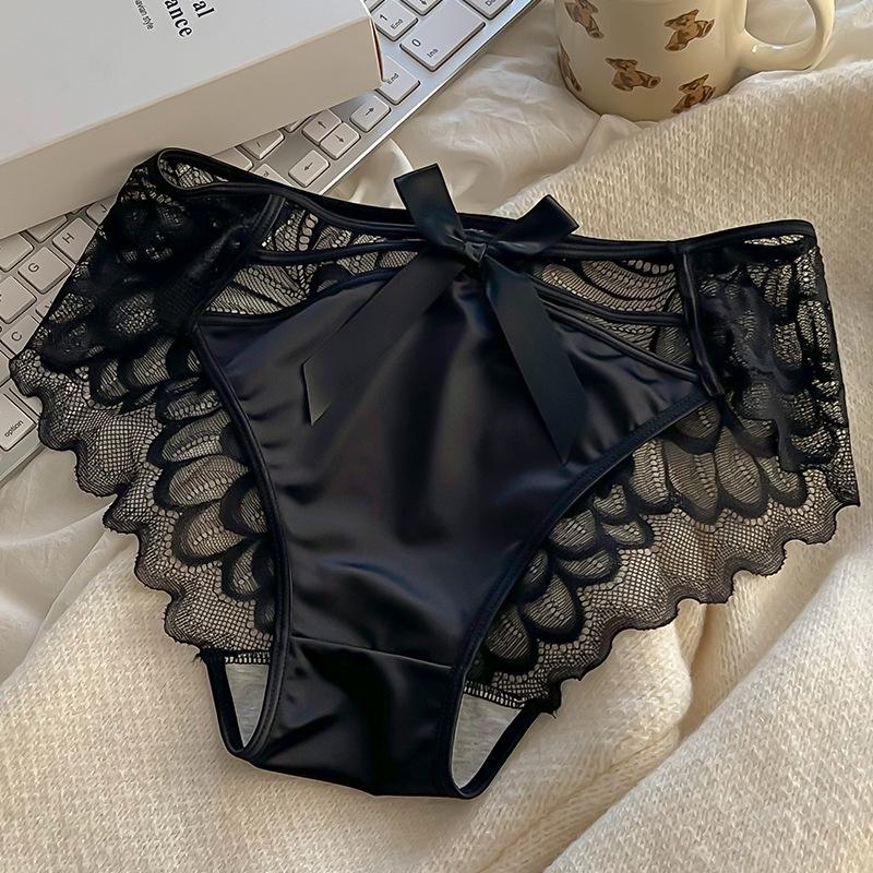 Pure Desire Wind Сексуальное кружевное нижнее белье с бантом и крестиком Женские трусы из чистого хлопка с промежностью и средней талией Дышащие треугольные трусики